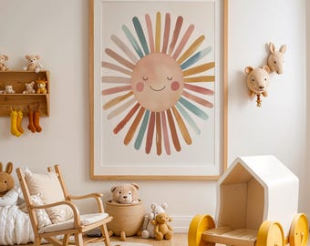 Sunshine Kids Room Print – Boho Sun Wall Art for Nursery, Gender Neutral Printable Poster, Kids Bedroom Decor, Digital Download