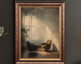 Oil Painting Wall Art | Calming Interior Sunlight Print | Realistic Soft Brushstrokes Digital Download | Cozy Minimalist Home Decor