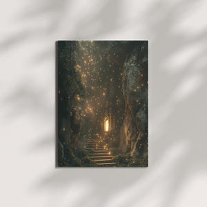 Magisches Waldposter mit Lichttempel – Fantasy Wandbild mit leuchtendem Tor, mystische Naturkunst, spirituelle Deko Meditation & Selbstliebe