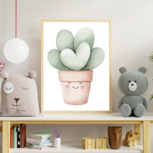 Digitales Pflanzen Poster fürs Kinderzimmer - Smiley Blumentopf Wandbild als Download - süße Zimmerdecke für Baby und Kleinkind