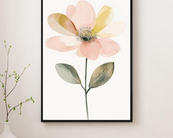 Watercolor flower poster in pastel • Soft wall decoration in pink, yellow & green - art print for living room, bedroom / office • Picture wall art