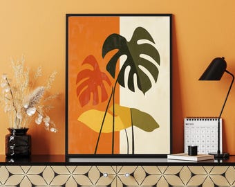 Mid-Century Style Monstera Poster – Botanical Wall Art, Plant Print, Modern Retro Art Print, Physical Poster