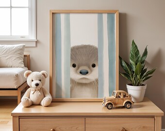 Otter Wall Art Printable | Woodland Animal Poster | Kids Room Wall Decor | Neutral Nursery Print | Scandinavian Digital Download Art