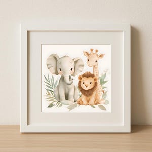 Safari Tiere Poster fürs Kinderzimmer-Löwe, Giraffe & CO in Aquarell - Tiere Dschungel Bild
