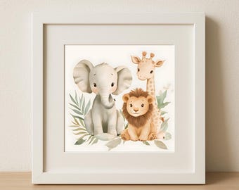 Safari animals poster for the children's room - lion, giraffe & CO in watercolor - animals jungle picture