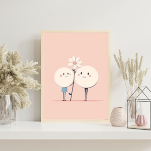 Minimalistischer - Liebes Kunstdruck  Du & Ich mit süßen Figuren und Blume, niedliches Geschenk für Partner, Kinderzimmer oder beste Freunde