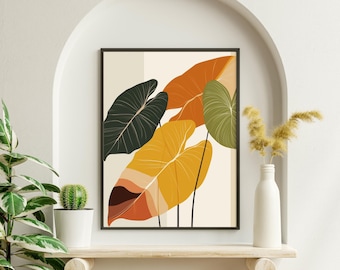 Botanical Abstract Wall Art - Alocasia Leaf Print - Modern Minimalist Plant Decor - Digital Download