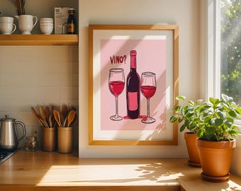 Vino Wine Poster, Funny Kitchen Wall Art, Red Wine Print, Dining Room Decor, Italian Bar Art, Wine Lover Gift, Digital Download Print