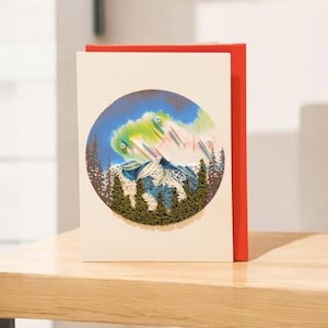 Handmade Aurora and Mountain Landscape Greeting Card,  Birthday Card, Quilling Card