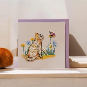 Cat Handmade Greeting Card for Cat Lovers, Quilling Card, Birthday Card