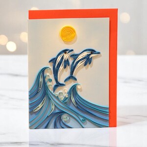 Dolphin Handmade Card, Ocean Wave Paper Art, Quilled Card for Birthday, Anniversary, or Beach Lover Gift