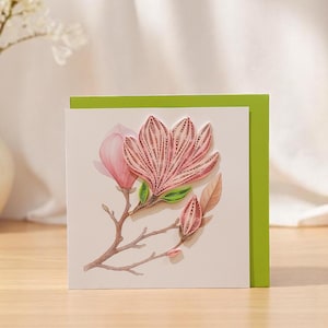 Magnolia Flower Handmade Card, Greeting Card, Quilling Paper Art, Gift Idea for Woman
