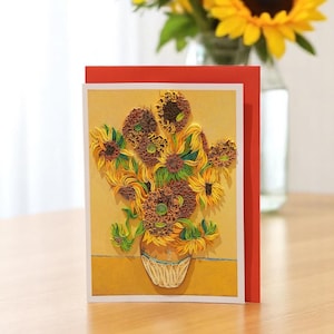 Sunflower Handmade Card Inspired by Van Gogh, Quilling Paper, 3D Paper Art, Floral Card, Birthday, Thank You, Gift