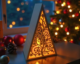 Farol de Navidad con forma de árbol de té – Portavelas LED, centro de mesa navideño, regalo de Navidad