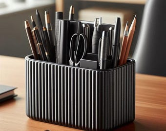 Ribbed Desk Organizer | Minimalist 3D Printed Pen Holder, Office Storage