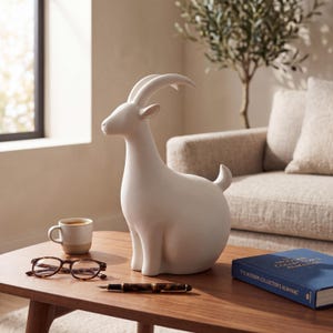 Modernes Zen-Regalset – Minimalistische Ziege, Bonsai-Topf & Spiralvase | 3D-gedrucktes Deko-Trio