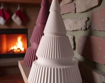 Adorno navideño acanalado para árbol de Navidad, juego de 2 – Mini árbol moderno para repisa de chimenea, regalo navideño