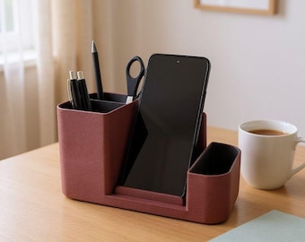 3D Printed Desk Organizer with Phone Holder | Minimalist Office Storage Hub