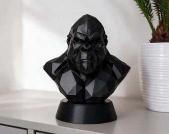Low-Poly-Gorillabüste – Geometrische Affenskulptur als Regaldekoration