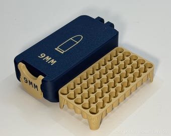 9mm Ammo Box, Latching Ammo Storage Case, 3D Printed 10 to 150 Round Organizer with Insert Tray, Custom Colors, Range Bag Gear