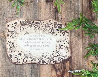 Handmade B.K.S. Iyengar Yoga Quote Ceramic Plaque