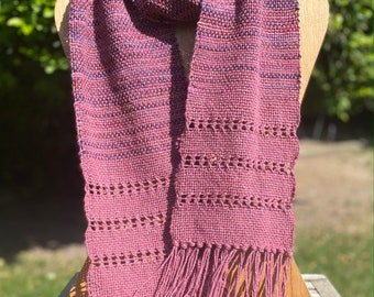 Mauve - Recycled Denim and Wool Handwoven Fiber Art Scarf