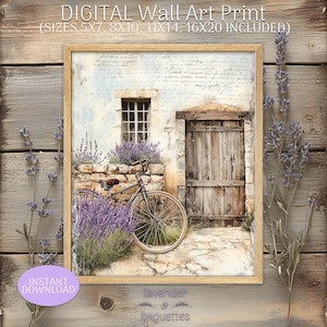 Digital INSTANT DOWNLOAD Wall Art Print French Cottage Lavender Shabby Farmhouse Countryside Provence Flowers Tranquil Cozy Rustic Door