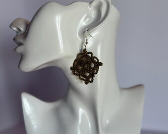 Olive Green Hand-Crocheted Cotton Earrings