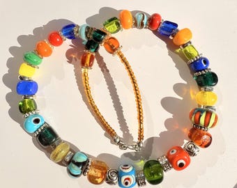 Murano Glass Bead Necklace for Women – Handmade Italian Statement Jewelry – Artisan Gift- String necklace