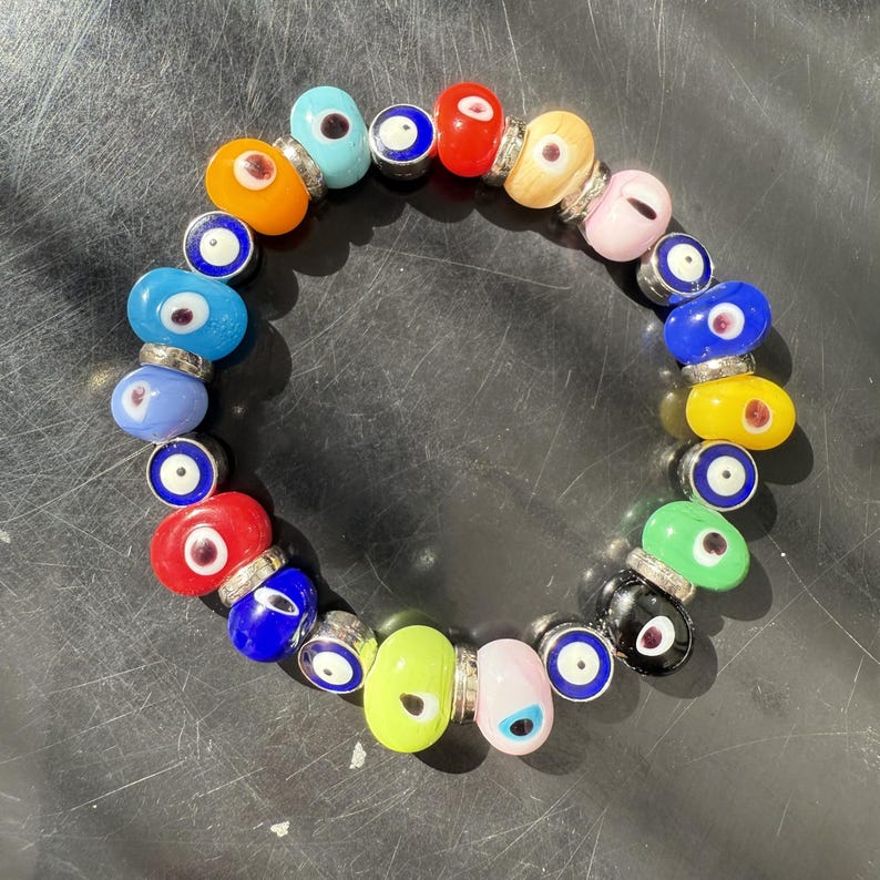 Handmade Murano Glass Evil Eye Bracelet , Multicolor Protective Charm — free download