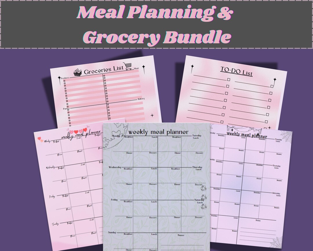 Minimalist Meal Planner and Grocery List Bundle (digital PDF) - Etsy