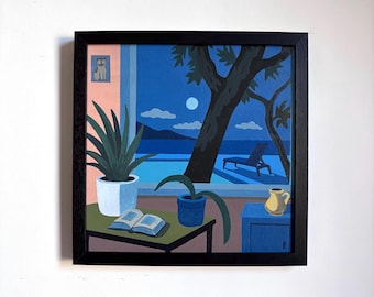 A Quiet Chapter. Acrylic on board. Framed 34cm x 34cm