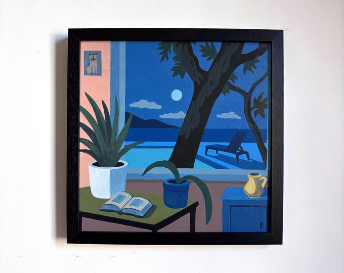 A Quiet Chapter. Acrylic on board. Framed 34cm x 34cm