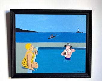 Pool Party. Acrylic on board. Framed 28.5cm x 33.5cm