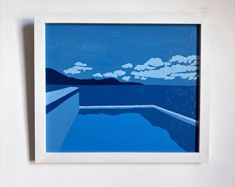 Blue Horizon. Acrylic on board. Framed 29cm x 33.5cm