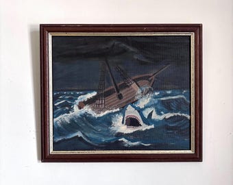 Black Water, White Death. Acrylic on board. Framed 30cm x 36cm