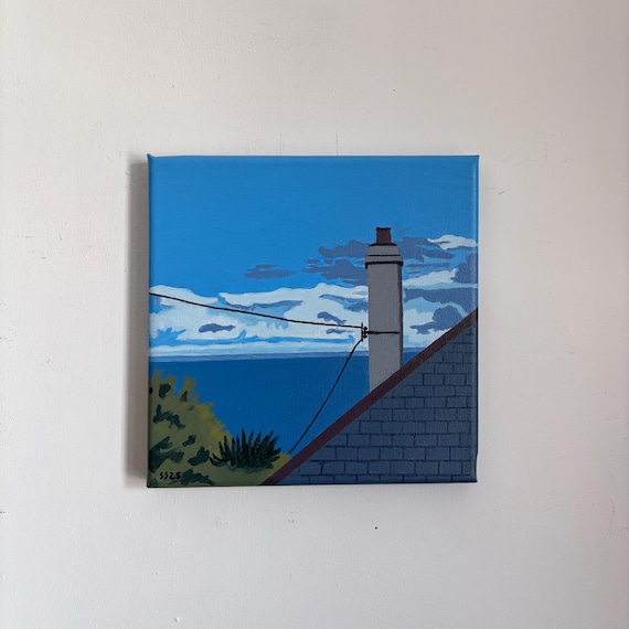 Mousehole Rooftop. Acrylic on canvas. 21cm x 21cm