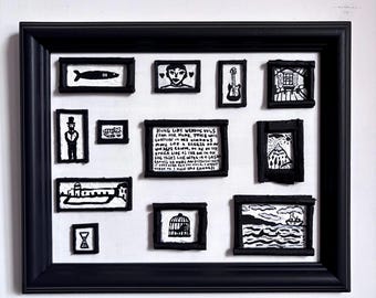 Black and White Wall. Mixed Media. Framed 29cm x 35cm