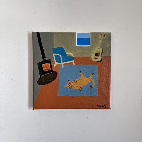 Cat On The Mat. Acrylic on canvas. 21cm x 21cm