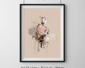 Abstrakcyjna postać, ekspresjonistyczne malarstwo, nowoczesna sztuka ścienna, współczesny wydruk artystyczny, minimalistyczny plakat dekoracyjny