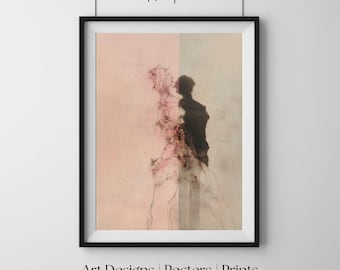 Cień, abstrakcyjny ekspresjonistyczny obraz, nowoczesna sztuka ścienna, współczesny wydruk artystyczny, minimalistyczny plakat dekoracyjny