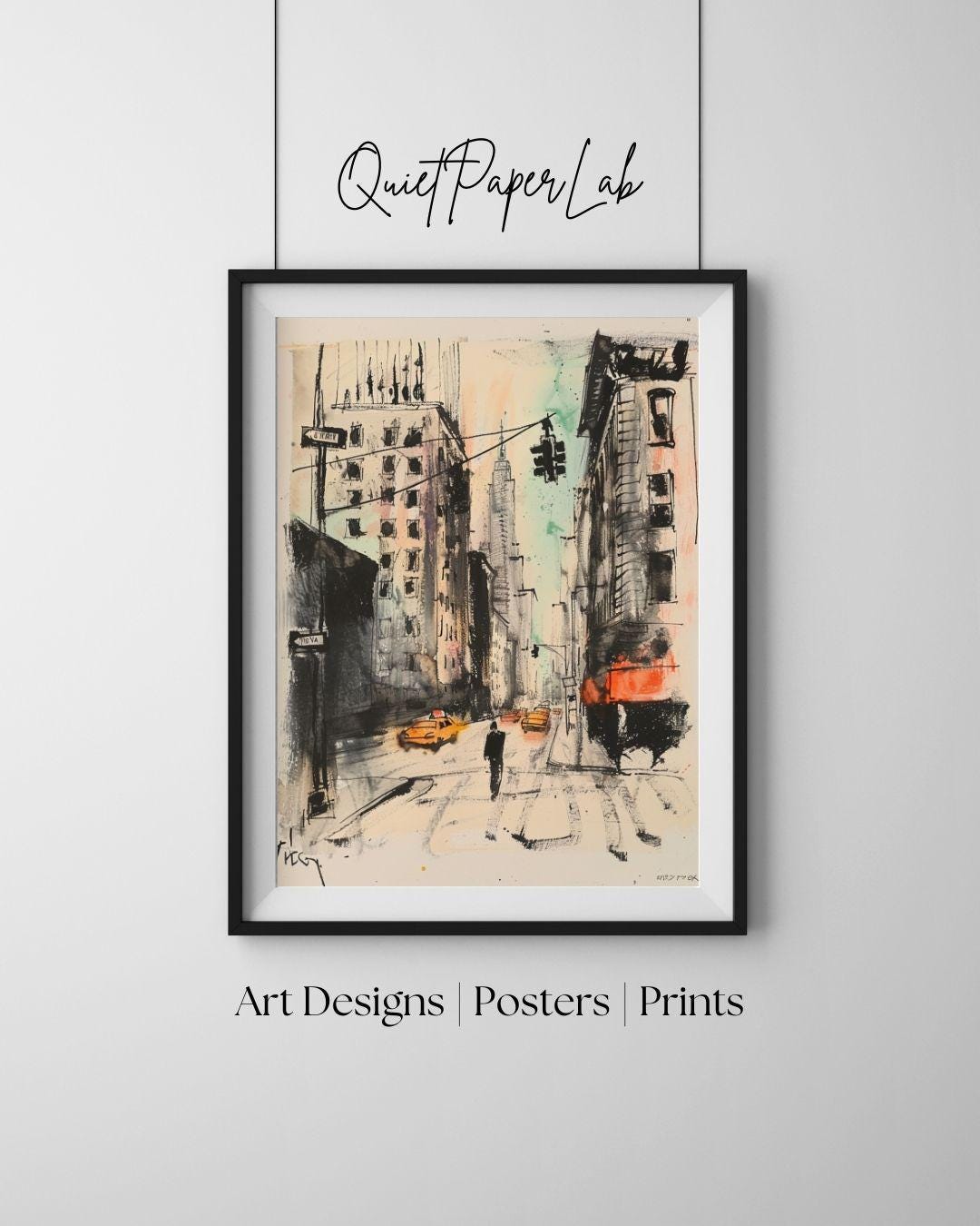 New York City Street Scene, Urban Sketch, Modern Wall Art Print ...