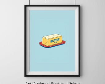 Plakat z maślanymi patyczkami, minimalistyczna ilustracja pop, grafika ścienna do kuchni, uroczy plakat dekoracyjny do jedzenia, grafika do jadalni w stylu retro