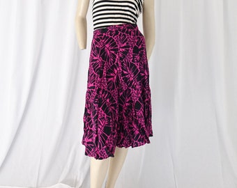 high waist skirt fuchsia black leaves vintage 1980s