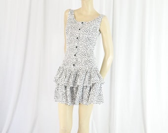 knit leopard print sundress drop waist white black vintage 1980s