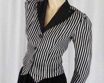 black white striped tux blouse vintage 1980s