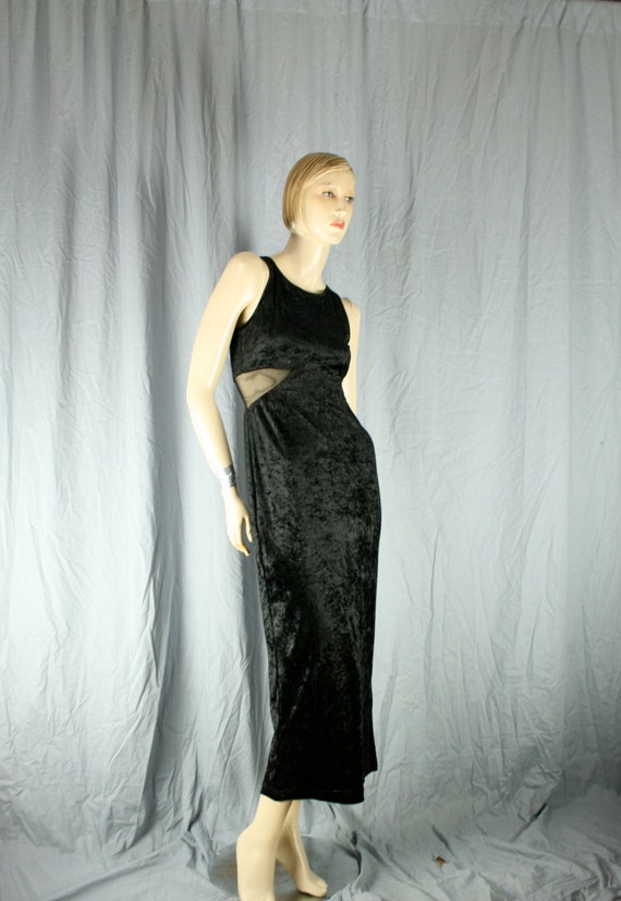 sheer mesh cutout maxi dress crushed velvet black - image 1