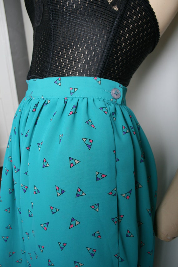 triangle geometric semi sheer teal high waist mid… - image 2