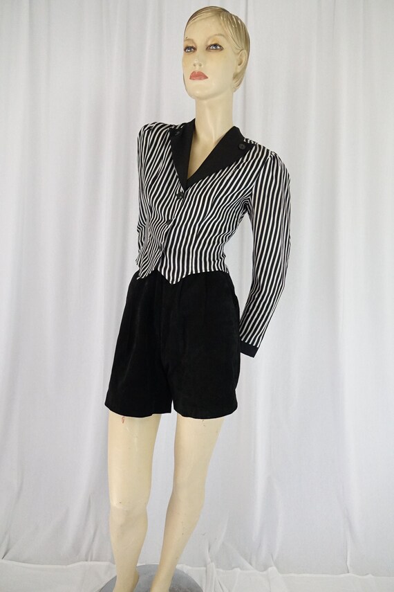 black white striped tux blouse vintage 1980s - image 3