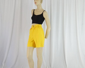 linen yellow high waist shorts vintage 1990s